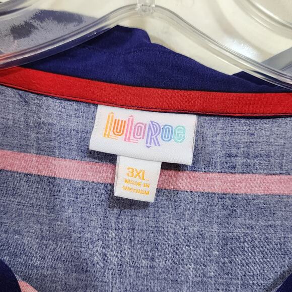 LuLaRoe NWT Amy dark blue with red stripes short sleeve button front woman's 3XL - Picture 2 of 8
